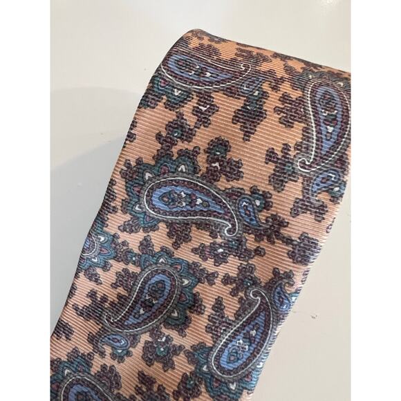 Courchevel 100% Imported Silk Men's Neck Tie Peach & Blue Paisley JL - Picture 2 of 8